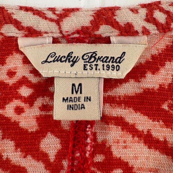 Lucky Brand Women's Red Patterned knit Blouse Medium long sleeves Pullover - Picture 2 of 6